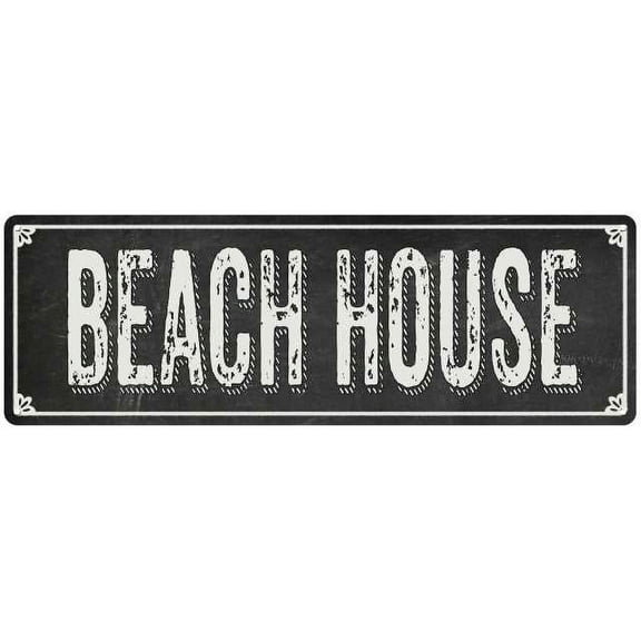 BEACH HOUSE Shabby Chic Black Chalkboard Metal Sign 8x24 Decor 108240050004