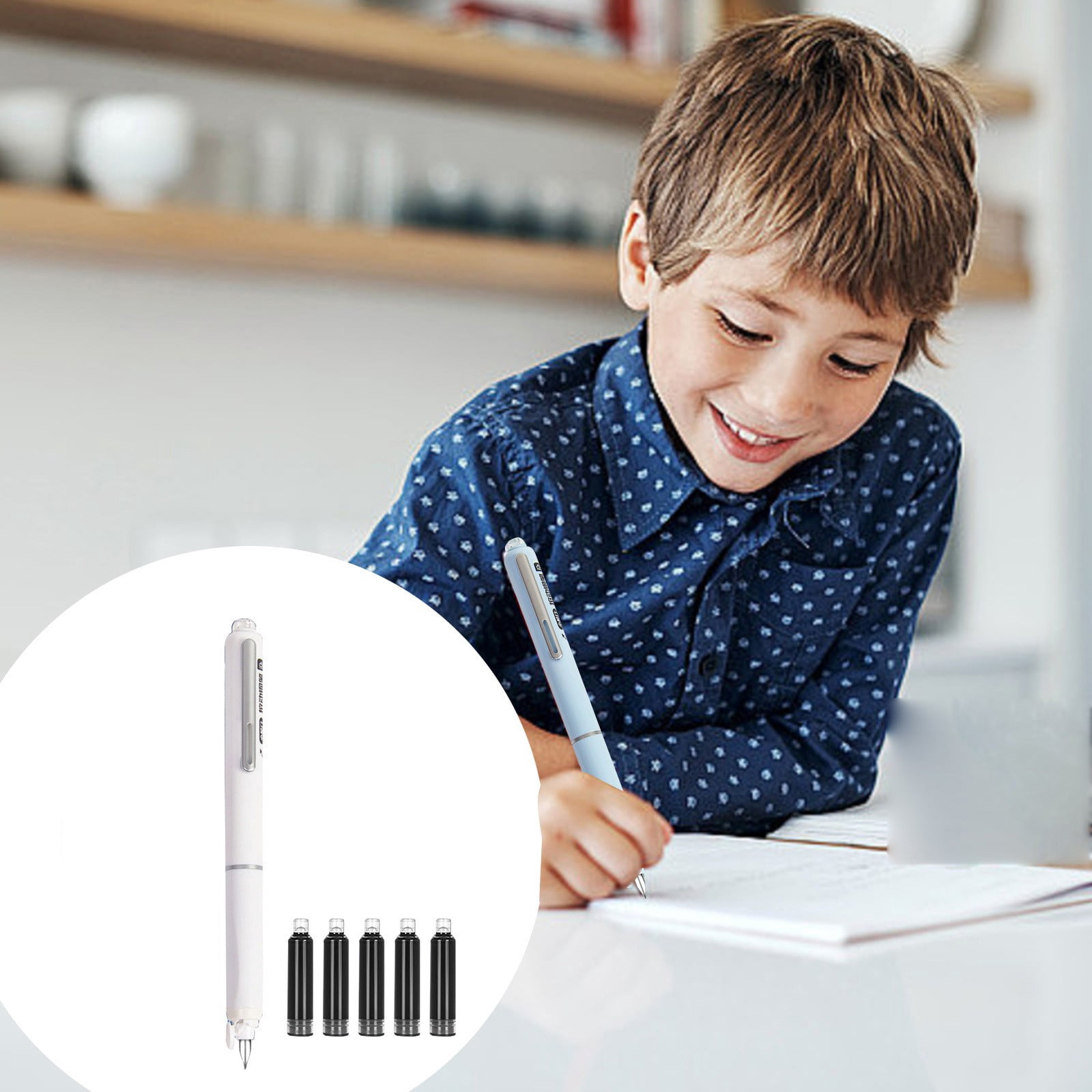 Slim Retractable Fountain Pen – Extra Fine Nib Black Ink Pen with 5 Cartridges – Smooth Writing for Sketching, Diary & Professional Signatures