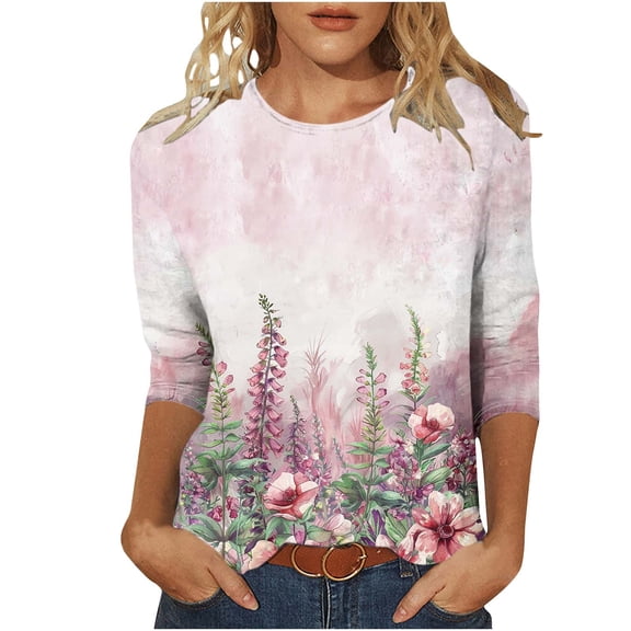 YUGYXL Boho 3/4 Length Sleeve Shirts for Women Dressy Casual Blouse Loose Fit Printed Summer Spring Tops Tunic Tees B Multicolor Blouses XXL