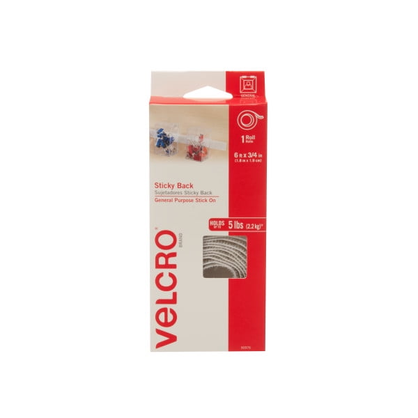 VELCRO Brand - Sticky Back Hook and Loop Fasteners  Peel and Stick Permanent Adhesive Tape Keeps Classrooms, Home, and Offices Organized  Cut-to-Length | 6ft x 3/4in Roll White