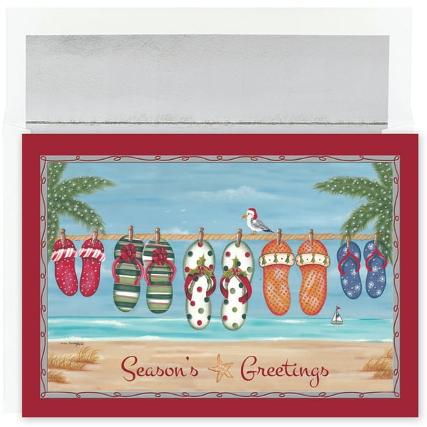 Seasons Greetings Holiday Flip Flops On The Beach 18 Boxed Christmas 