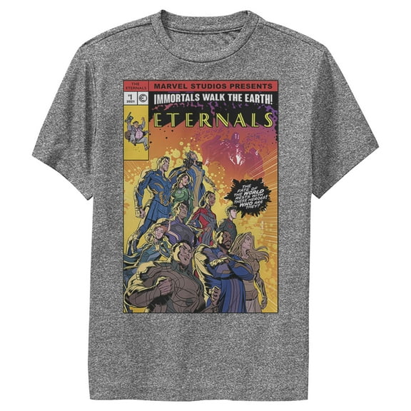 Boy's Marvel Eternals Heroes Comic Book Cover  Performance Graphic Tee Charcoal Heather X Large