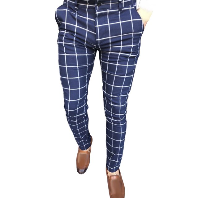 Mens Pants Casual Mens Check Business Straight Slim Fit Pants