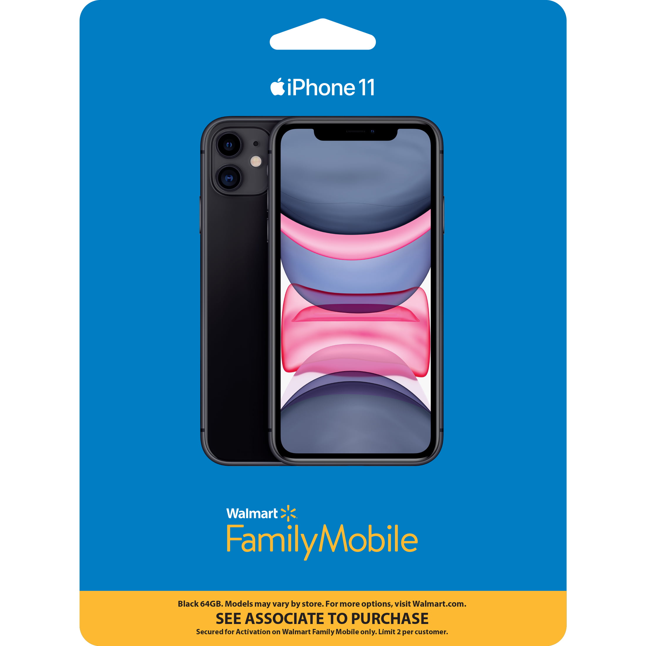 Walmart Family Mobile Apple iPhone 11, 64GB, Black- Prepaid