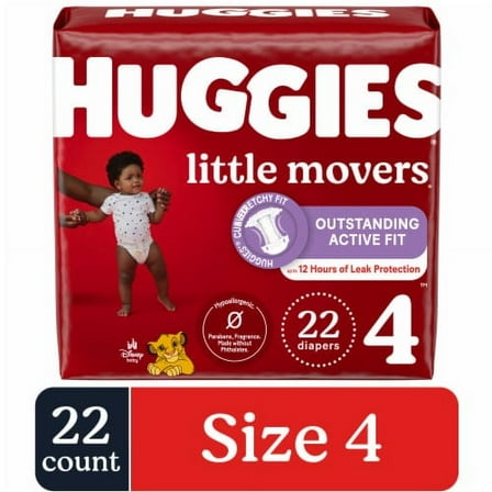 2X - Huggies Little Movers Baby Diapers Size 4 (22-37 lbs)