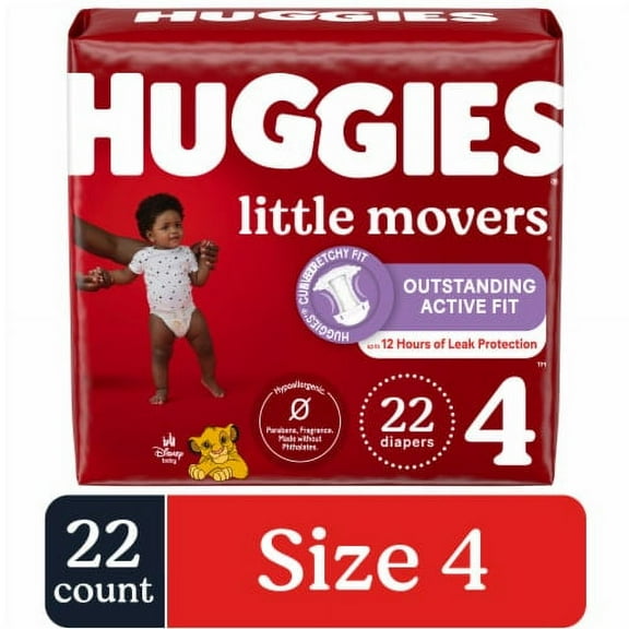 2X - Huggies Little Movers Baby Diapers Size 4 (22-37 lbs)