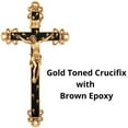 thumbnail image 4 of Golden Brown Epoxy Wall Cross Crucifix with Gold Toned Floral Details, Religious Home Decor, 10 Inch, 4 of 6