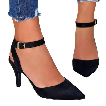 Miluxas 2025 Clearance! Closed Toe Ankle Strap Heels Clearance Women Pumps Pointed Toe Heeled Sandals for Women Stiletto Wedding Dress Shoes