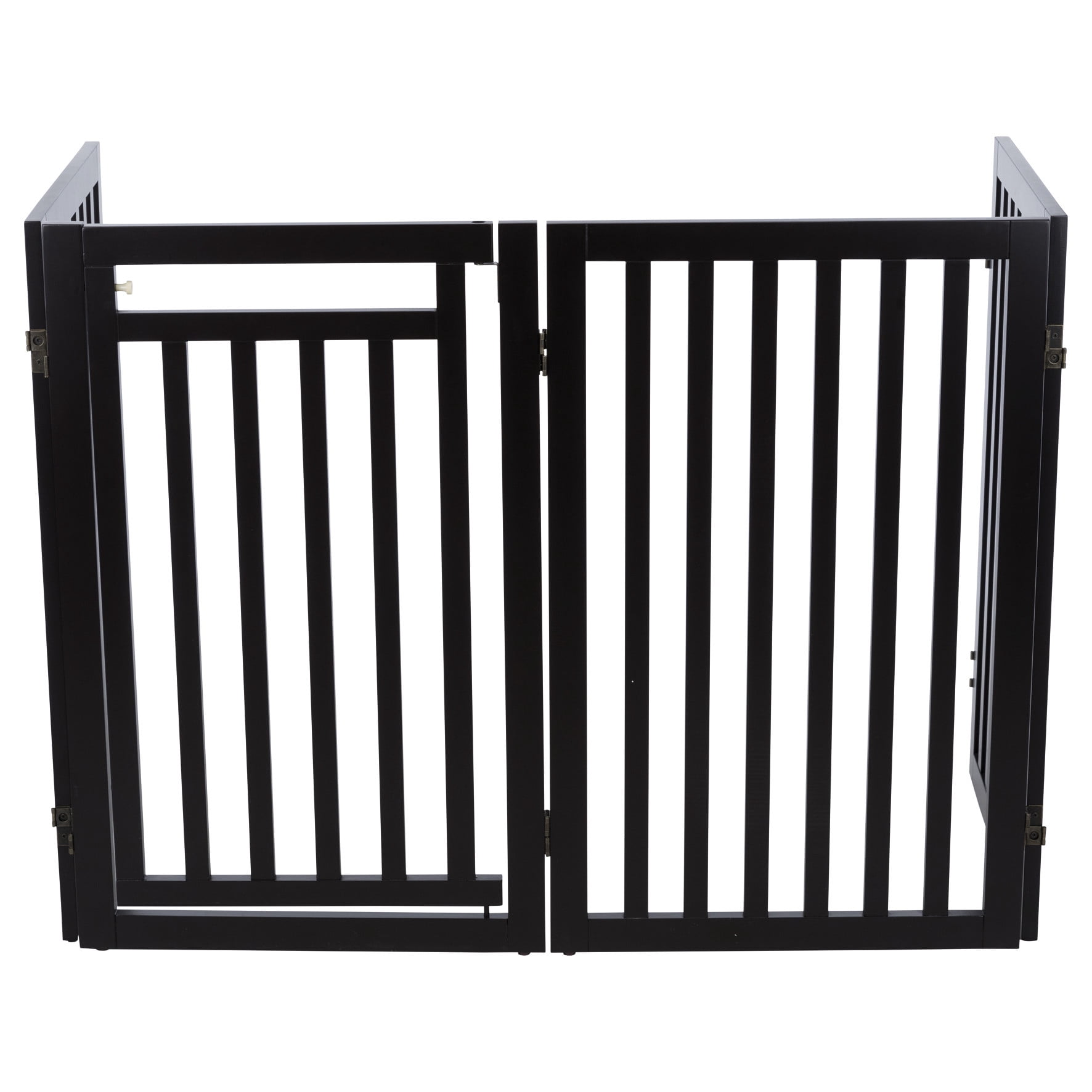 TRIXIE 4-Panel Foldable Wood Freestanding Pet Gate, Walk Thru Door, Expands to 81.2", Brown