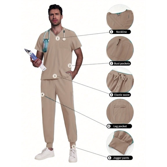 Woman and Men's Tops Medical Jogger Pants Nursing Work Clothes Doctor Scrubs Uniform Scrub Set Dentist Nurse Uniform V Neck Short Sleeve Scrubs