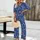 thumbnail image 3 of Camisa de Manga Conjunto de blusa de solapa y pantalón de pierna ancha para mujer, traje informal y cómodo para el hogar Ygjytge Azul T XL para Mujer, 3 of 7