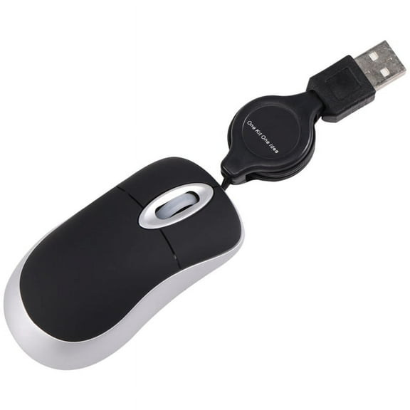 Mini USB Wired Mouse Retractable Cable Tiny Small 1600 DPI Optical Compact Travel Mice for 98 2000 XP Vista Ve (Black)