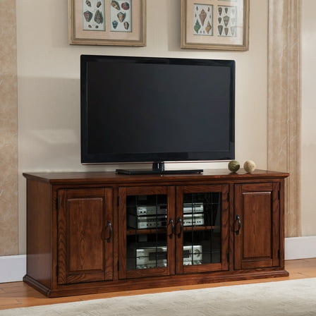Leick Home Solid Wood and Leaded Glass TV Stand for TVs up to 65", Burnished Oak