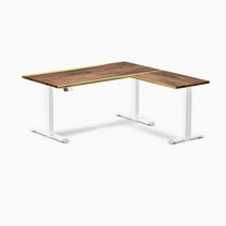 Desky Hardwood L-Shape Sit Stand Desk - Saman / 60 X 30 X 62 X 20 Inches / White
