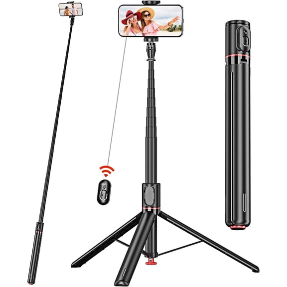 70" Auto Pop up Selfie Stick Tripod, All-in-1 Aluminum Celly Phone Selfie Stick for iPhone Android with Remote,Travel Tripod,Video Recording, Vlogging, Live Streaming,(Black)