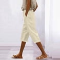 thumbnail image 2 of Wutalume Women's Casual Loose Fit Solid Cotton Linen Blend Capri Pants with Drawstring Elastic Waist Summer Beach Trousers,Beige S, 2 of 8