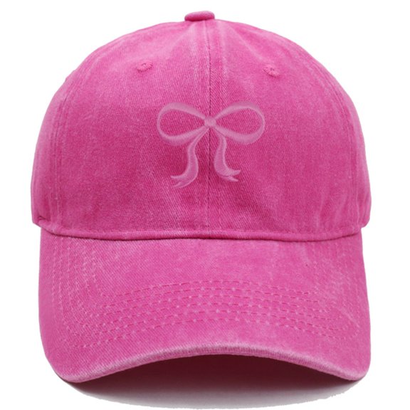 AirLoni Women Baseball Cap Washed Cotton Bow Embroidered Retro Texture Curved Brim Sun Protection Adjustable Buckle Casual Outdoor Streetwear Sun Hat for Ladies Hot Pink,One Size