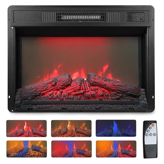 23 Inch Electric Fireplace Insert for TV Stand, Recessed Mounted Fireplace Heater with 3D Multicolor and Timer, 1400W Free Standing Heater with Control, Low Noise, Black