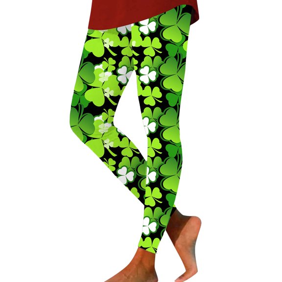 YOUSNH St. Patrick's Day Leggings for Women Workout Out Leggings Easter G Print Color Block Pants Soft Stretchy Leggings Pants for Women Hot Pink XXL