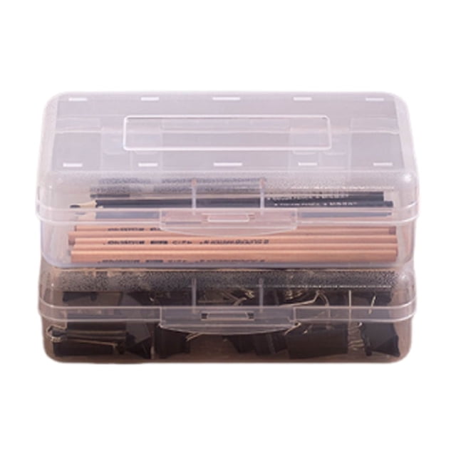 Methold Caja de 2 suministros, estuche para crayones de 20,3 x 12,2 x 5,9 cm, estuche de plástico escolar para usar con papelería, pegatinas Carpetas de archivos