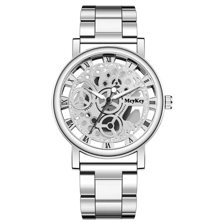 New Fashion Top Women Hollow Skeleton Faux Mechanical Watch Ladies Metal Mesh Quartz Wrist Watches For Female Relogio Feminino A silver