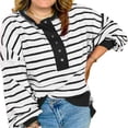 thumbnail image 6 of Womens Oversized Color Block Striped Sweatshirts Henley Shirts Casual Pullover Waffle Knit Tops, 6 of 7
