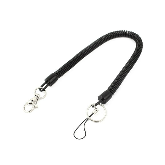 Black Plastic Lobster Clasp  Coil Cord Keychain Keyring Strap Key Holder Keychain