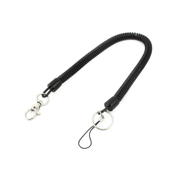 Unique Bargains Black Plastic Lobster Clasp Spring Coil Cord Keychain Keyring Strap Key Holder