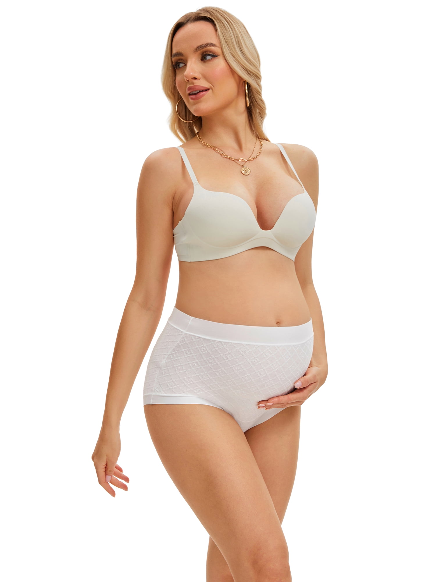 DARING DIVA Women's High Waist Cotton Underwear Jacquard Texture Briefs M Grid White