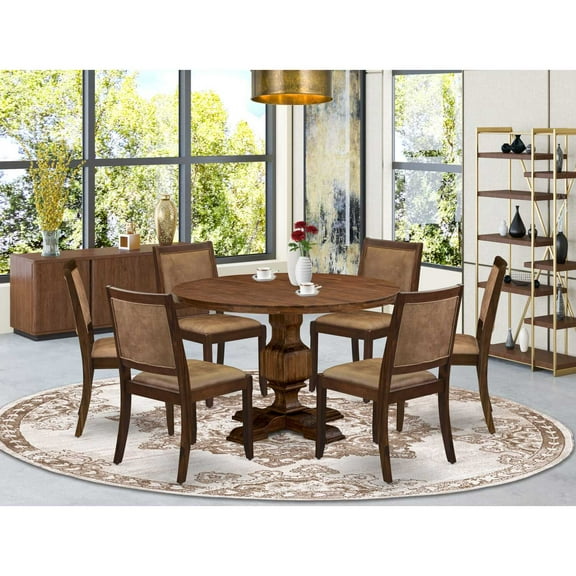 East West Furniture Irving 7 Piece A Dining Room Set in Walnut Finish