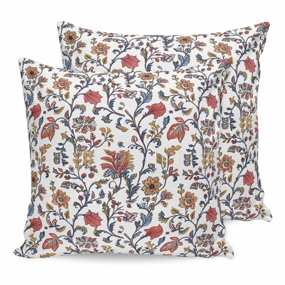 16x16 Pillow Covers Set of 2, Boho Leaf Square Throw Pillow Covers for Couch/Sofa/Living Room, Orange Red Spring Farmhouse Pastoral Tribal Decorative Soft Pillowcases for Couch Throw Pillows
