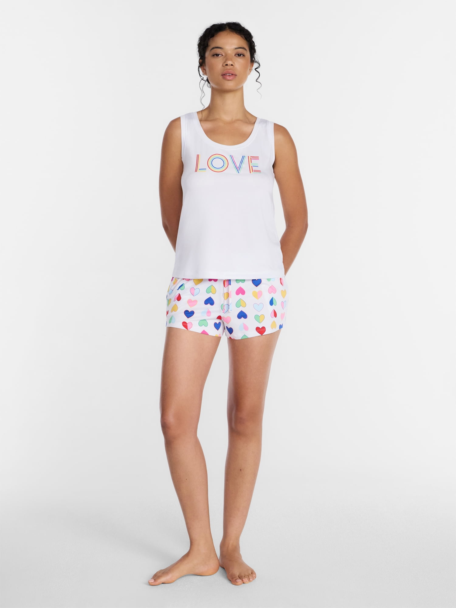 Joyspun Women's Tank Top and Shorts Pajama Set, 2-Piece, Sizes XS-3X