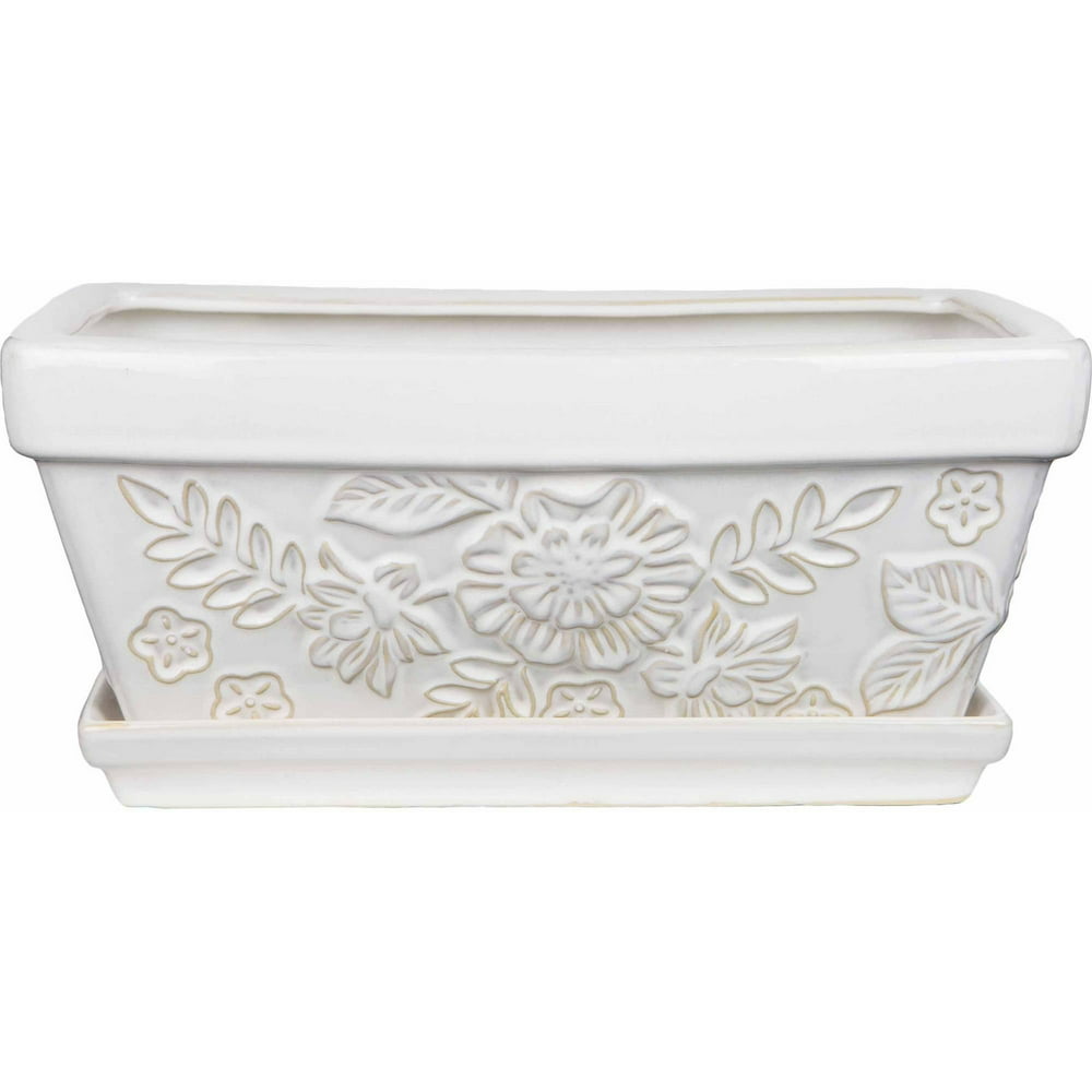 Pennington Ceramic Vintage Floral Window Box Pot/Planter, 12 inch