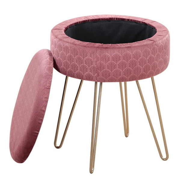 Velvet Round Footrest Stool Ottoman Modern Upholstered Vanity Pouffe Stool Storage Function Side Table Seat Dressing Chair For Bedroom Living Room Pink Walmart Com Walmart Com