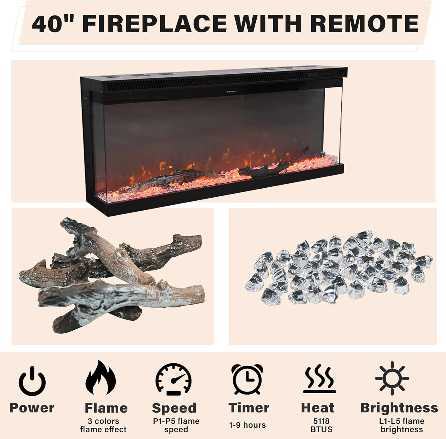 DreamCurship Fireplace TV Stand for TVs up to 80", Farmhouse TV Stand with Electric Fireplace, Glass Door Entertainment Center with Led Light, Media Console Table for Living Room, White