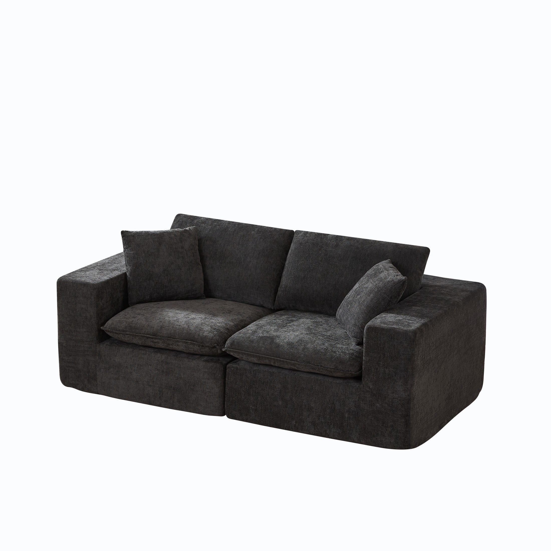 Aukfa 2-Seater Cloud Comfy Sofa, 79" Oversized Deep Seat Chenille Upholstered Loveseat, Modern Modular Couch for Living Room Bedroom, Black