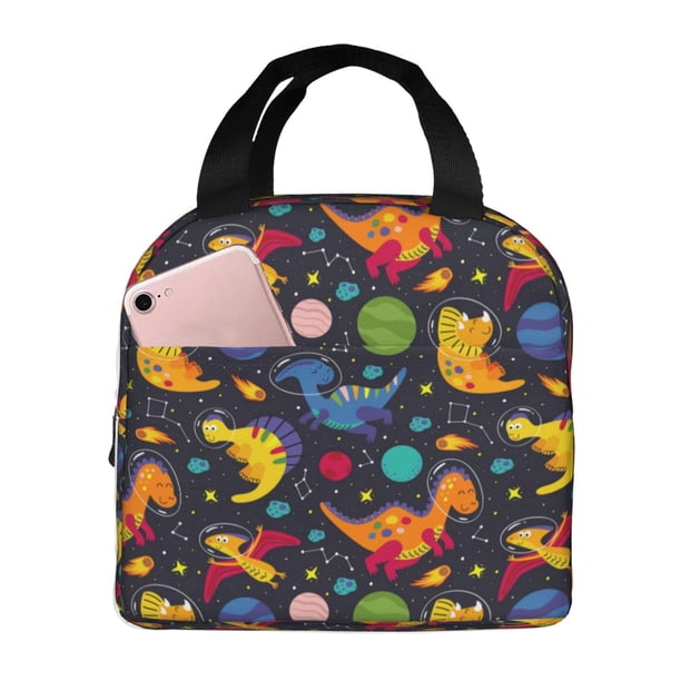Easygdp Dinosaurs in Space Bolsa Térmica Premium - Tela Oxford Impermeable, Gran Capacidad, Bolsillo Frontal, Unisex para Trabajo, Escuela, Actividades al Aire Libre y Picnics