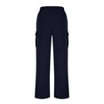 thumbnail image 4 of Womens Workout Pants High Waisted New Baggy Cargo Sweatpants for Women Wide Leg Drawstring Elastic Waist Pants with Pocket Fall Trendy Outfits Navy XL, 4 of 7