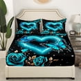 thumbnail image 3 of Erosebridal Farmhouse Bed Sheets Set Twin,Rose Butterfly Sheet Set,Romantic Love Heart Sheets,Teal Rose Flat Fitted Sheet with 1 Pillowcase Deep Pockets, 3 of 6
