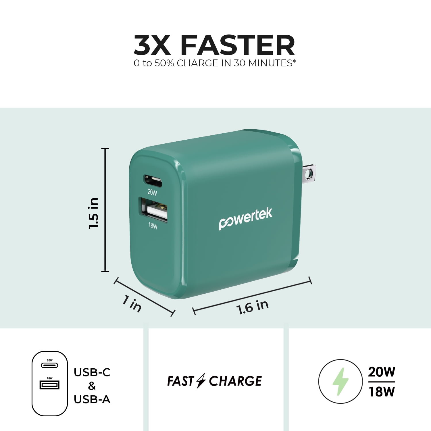 Liquipel Powertek 20W A/C Combo Wall Charger Woven - Green