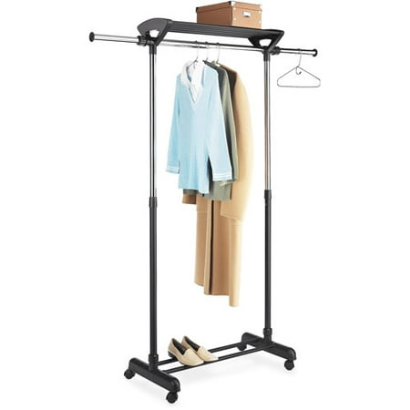 Mainstays Adjustable Double Garment Rack, Black and Chrome