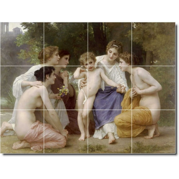 Ceramic Tile Mural-William Bouguereau Angels Backsplash Tile Mural 26. 17" w x 12.75" h using (12) 4.25 x 4.25 ceramic tiles