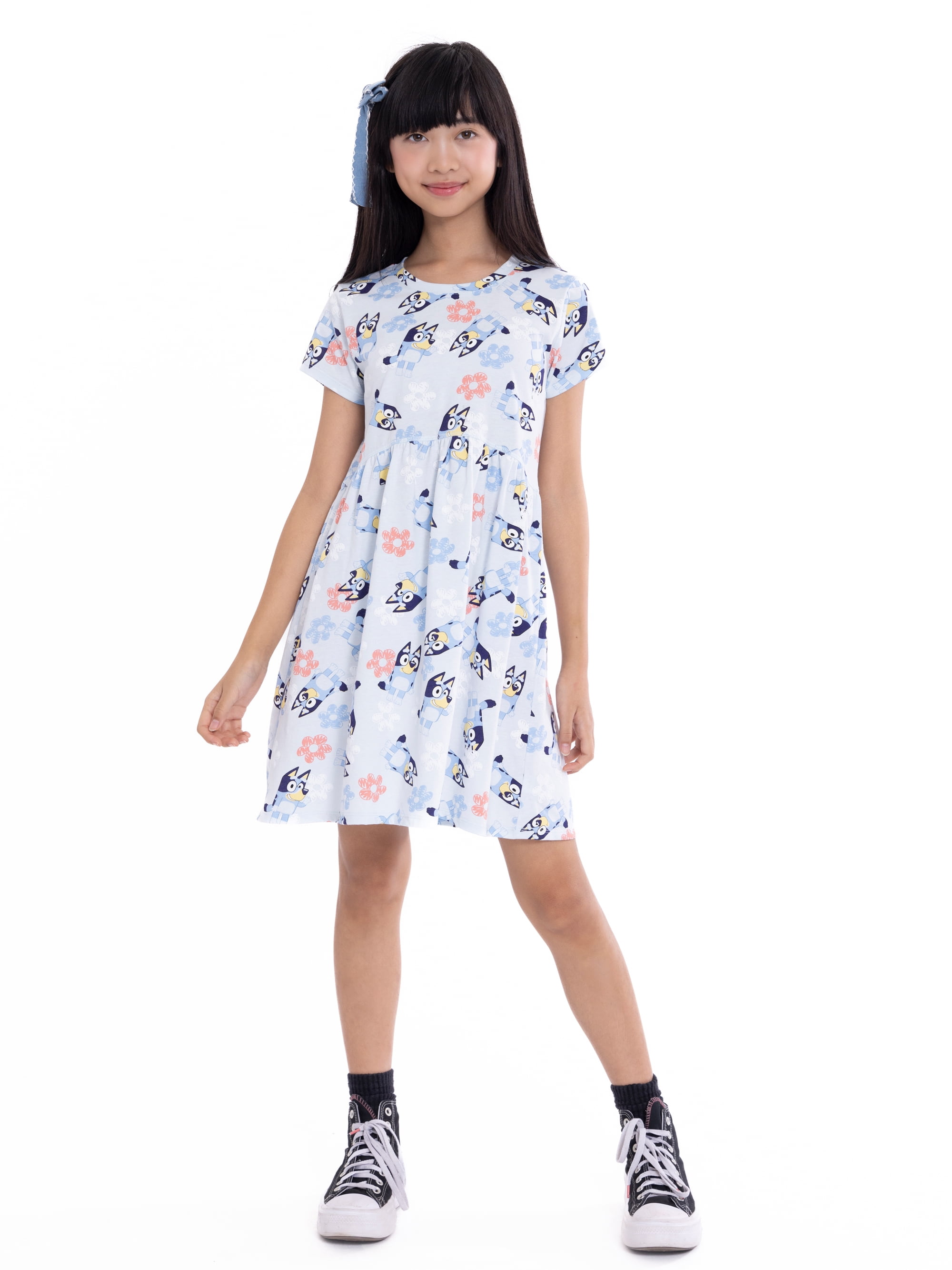 Bluey Girls Dress with Short Sleeves, Sizes XS-L