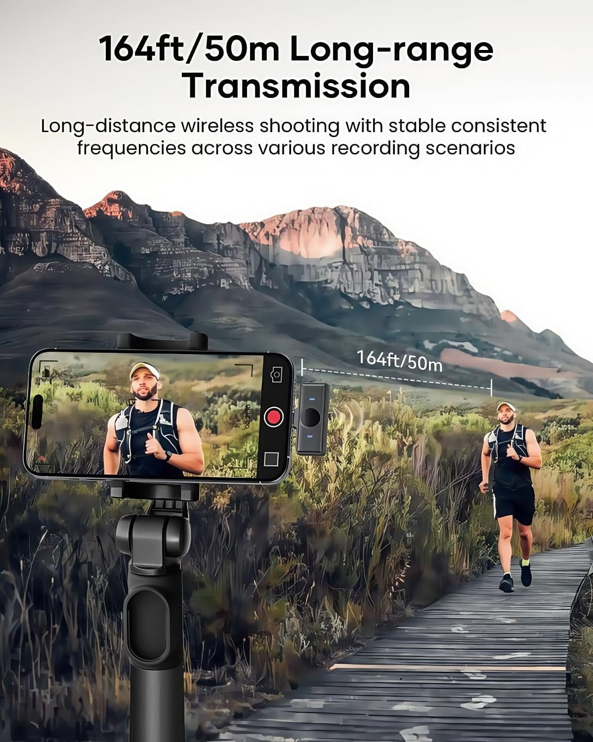 Wireless Clip-On Mic with Case - HDNoise Cancellation, 164ft Transmission, 80h Battery Life for iPhone Ipad Android, Mini Lapel Mic for Record Video Podcast Vlog Content Creator Interview