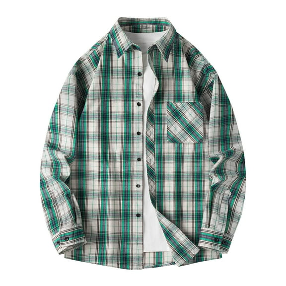 Men's Jackets Lightweight Plaid Casual Big and Tall 4X Fashion Shirt Loose Youth Long Sleeve Shirt Casual Coat