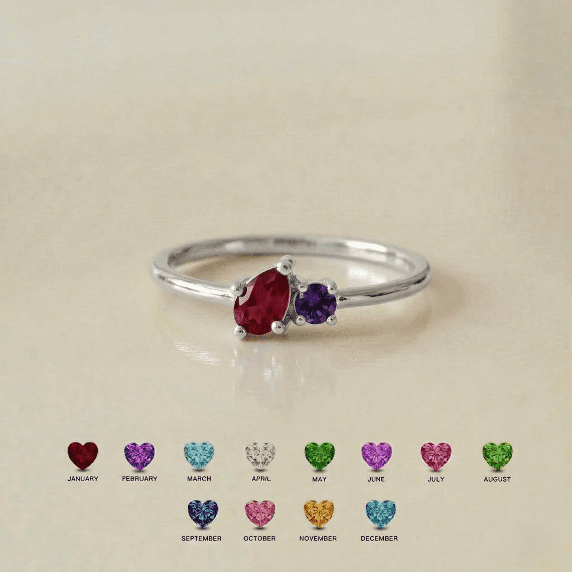 Personalized Two Stone Birthstone Ring for Mom | Custom Family Promise Ring Gift | Minimalist Jewelry for Mother