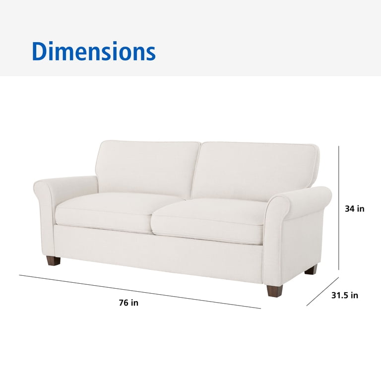 Mainstays 76" Rolled Arm Sofa, Cream photo 2