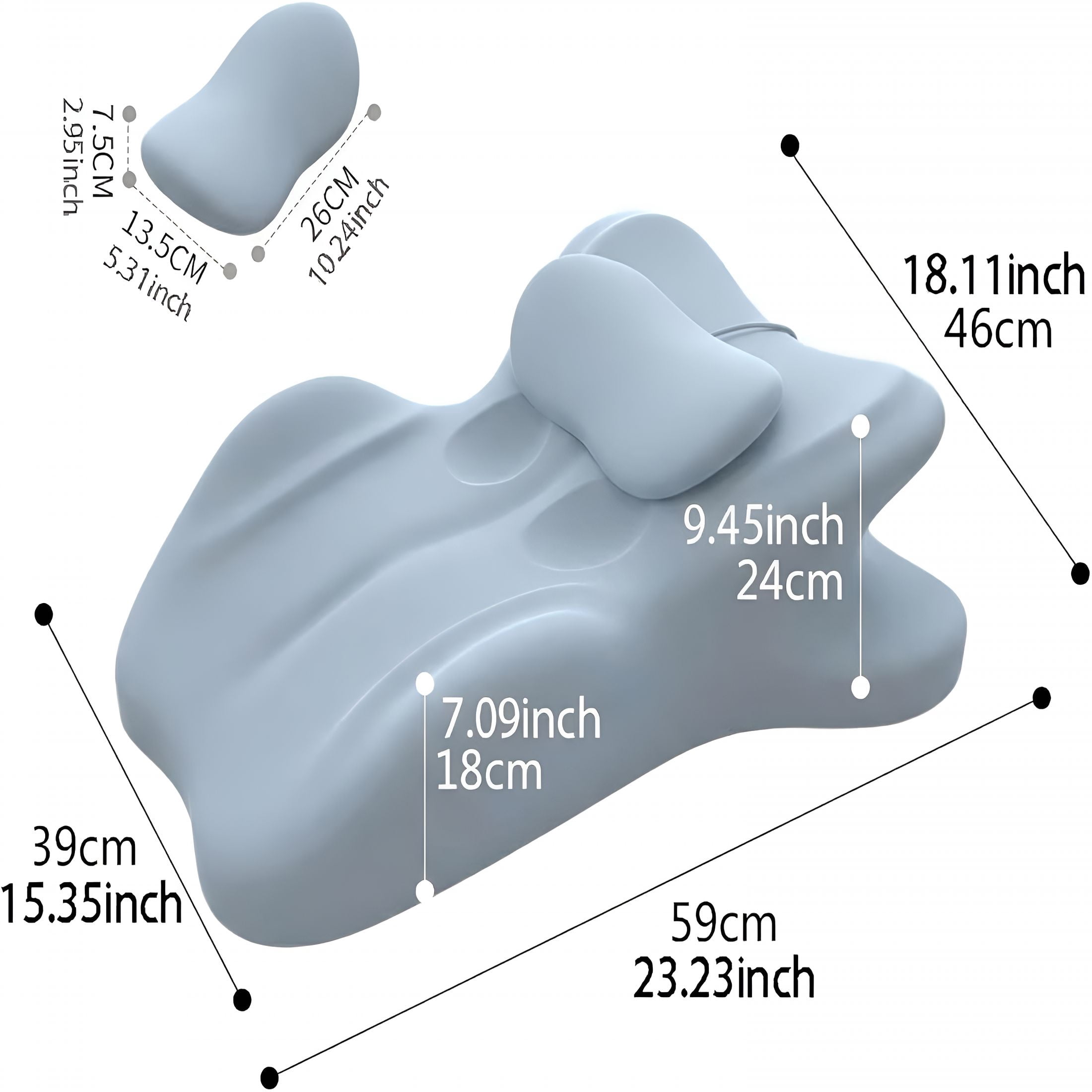 XIBUFE Contoured Support Pillows Ergonomic Memory Foam Wedge Pillow,27° Angled Support for Waist and Neck,Multi-Position Support Pillow (Blue)