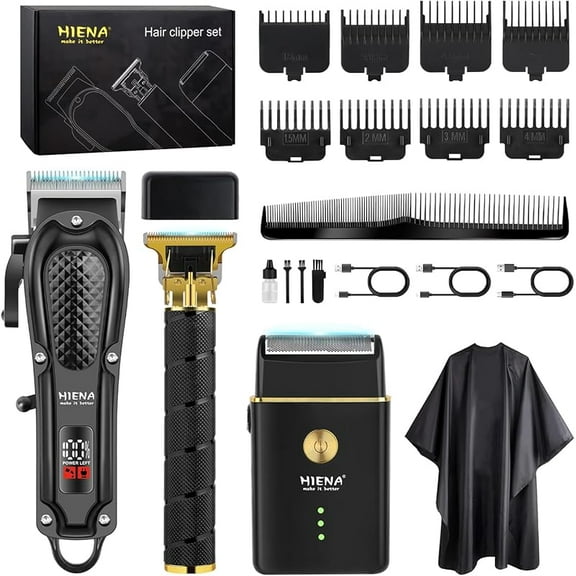 Hair Clippers for Men Professional, Cordless Barber Clipper T-Blade Beard/Hair Trimmer Foil Shaver Full Barber Set, Electric Men's Hair Cutting Kit with 8 Guide Combs