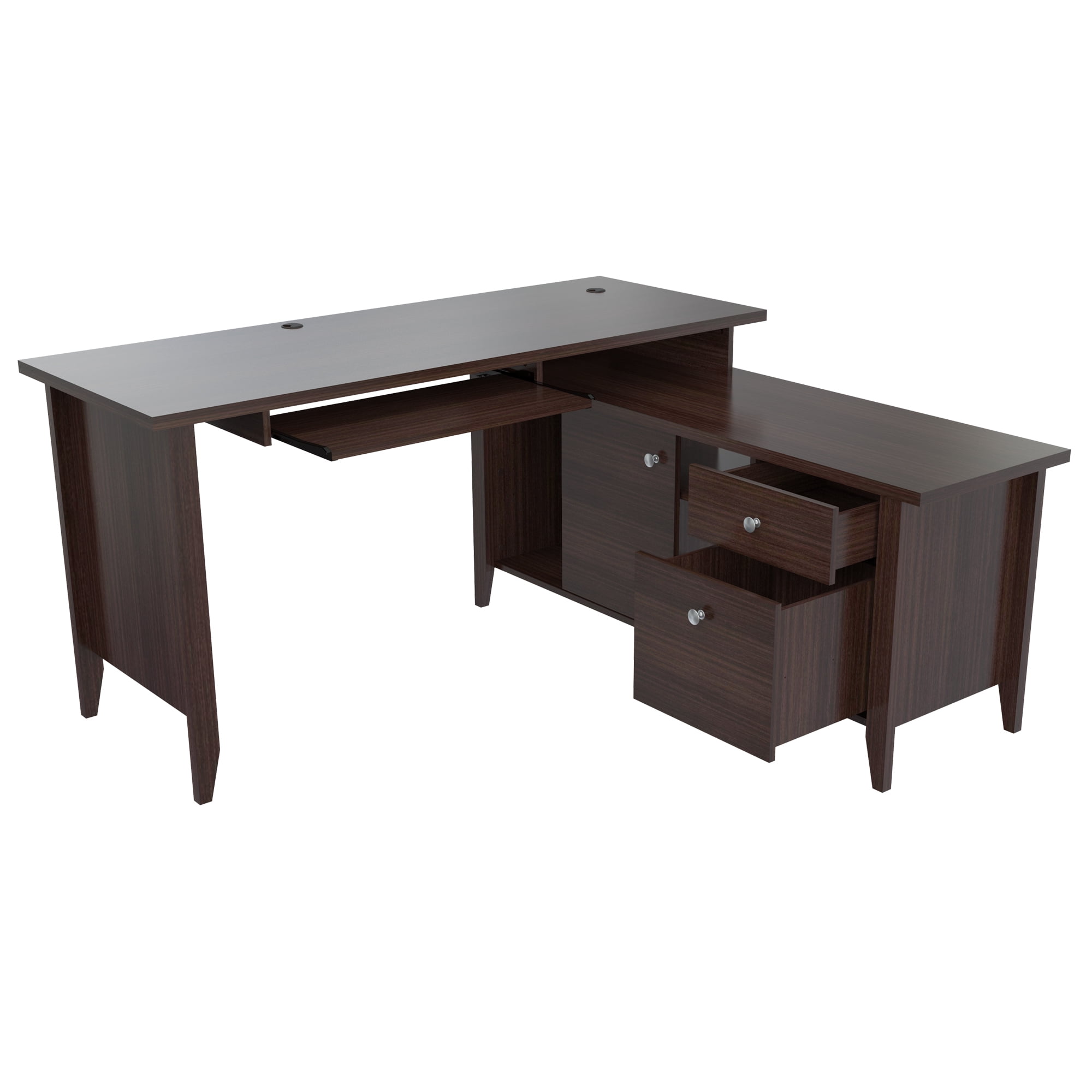 Inval Lshape Laminate Office Desk, Box File, Shelves, Espressowengue